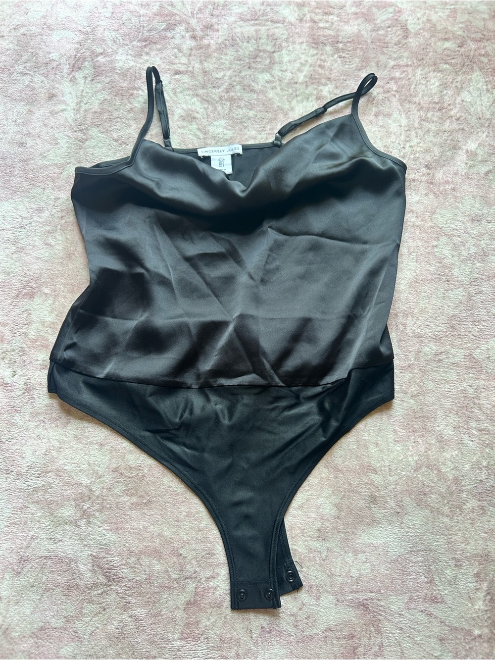 Sincerely Jules Black Satin Cami Bodysuit